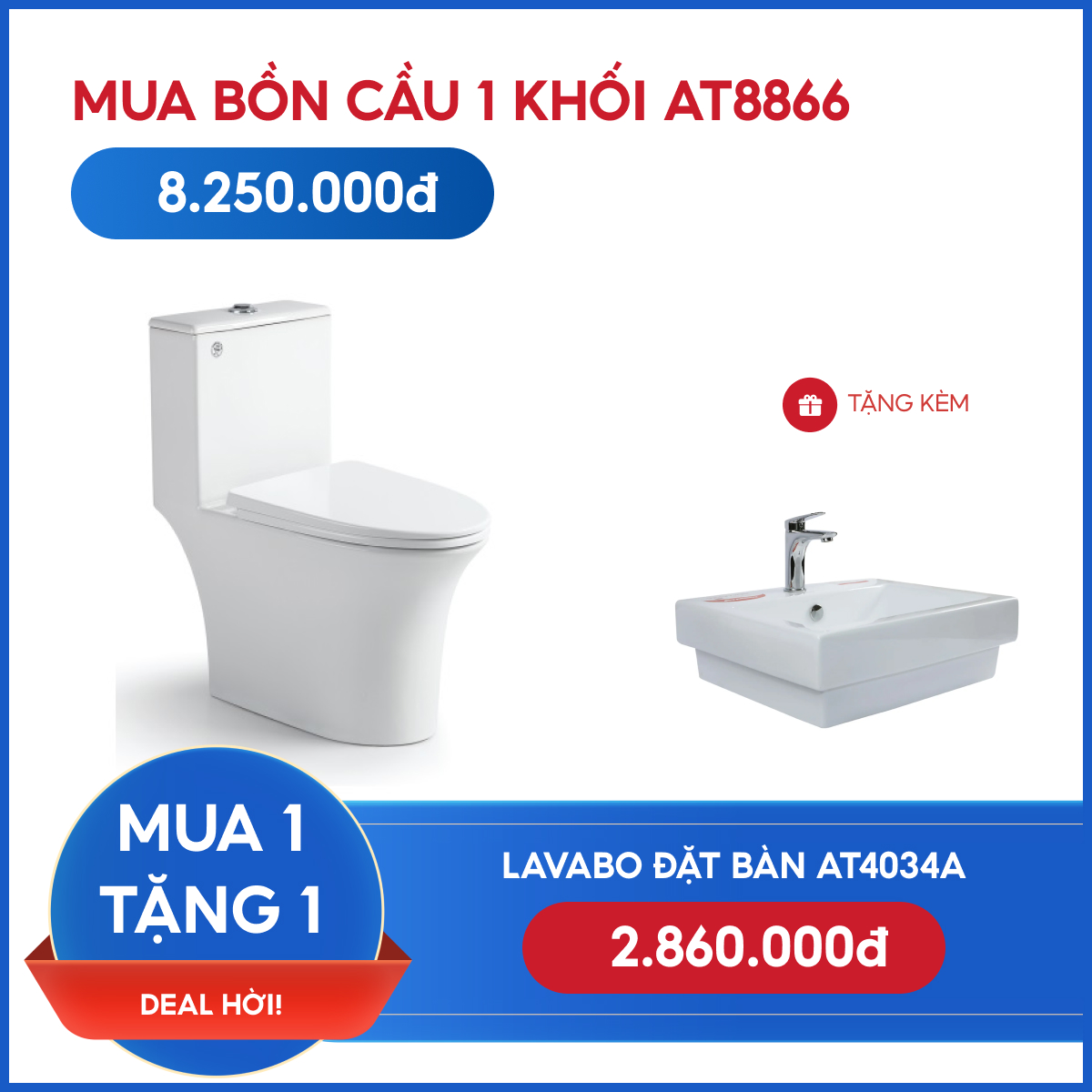 Combo Bồn Cầu 1 khối AT8866 + Lavabo đặt bàn AT4034A