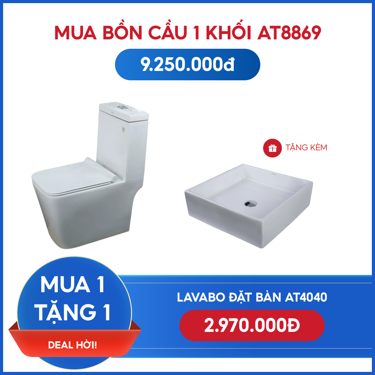 Combo Bồn Cầu 1 khối AT8869 + Lavabo đặt bàn AT4040