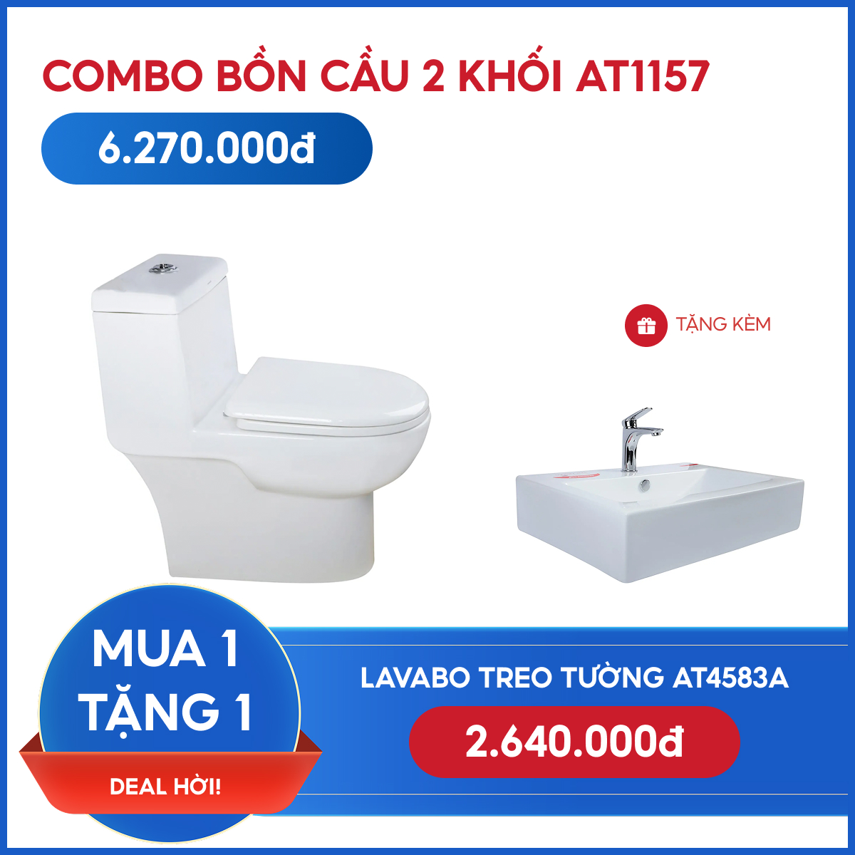 Combo Bồn Cầu 2 khối AT1157+ Lavabo treo tường AT4583A