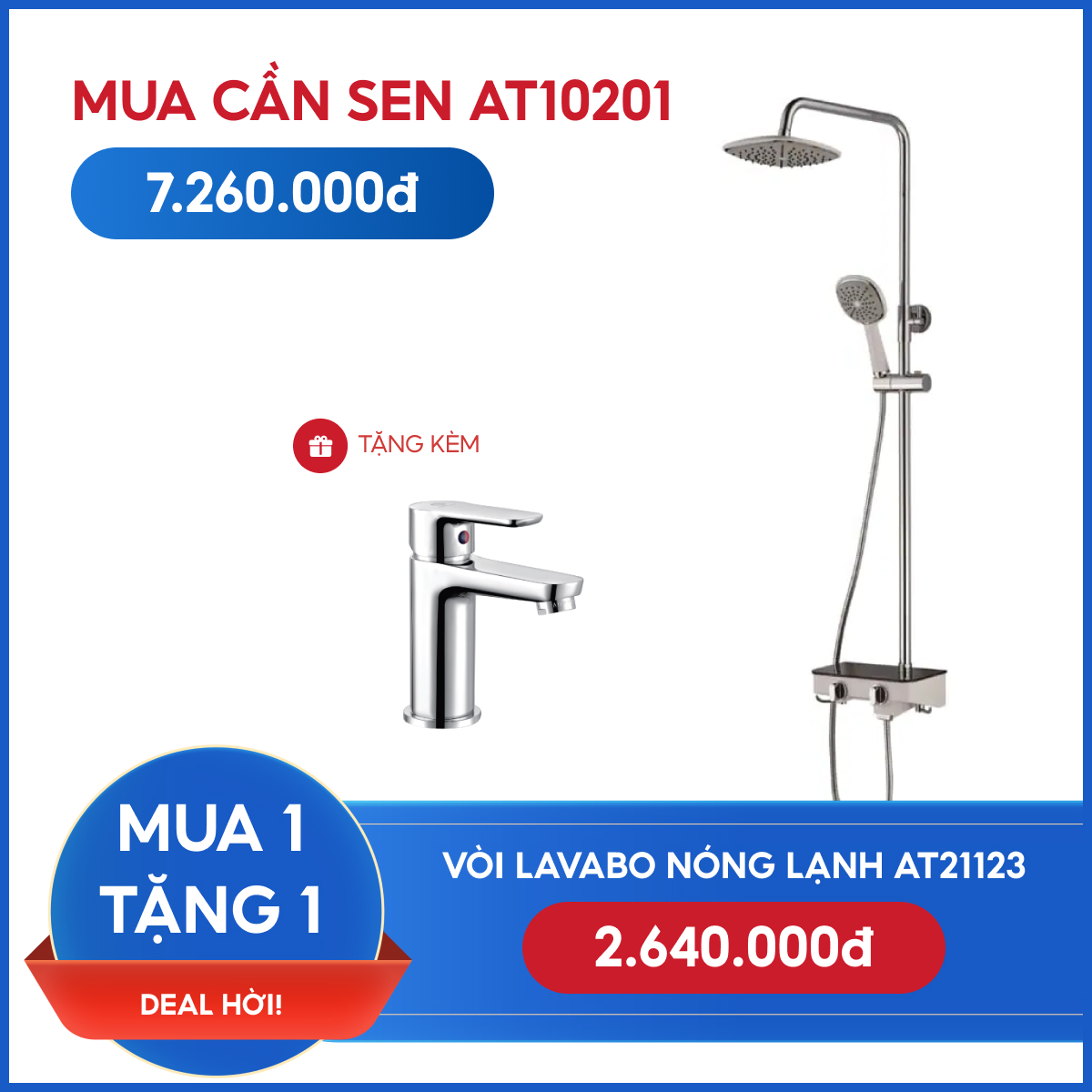 Combo Cần Sen AT10201 + Vòi Lavabo Nóng Lạnh AT21123