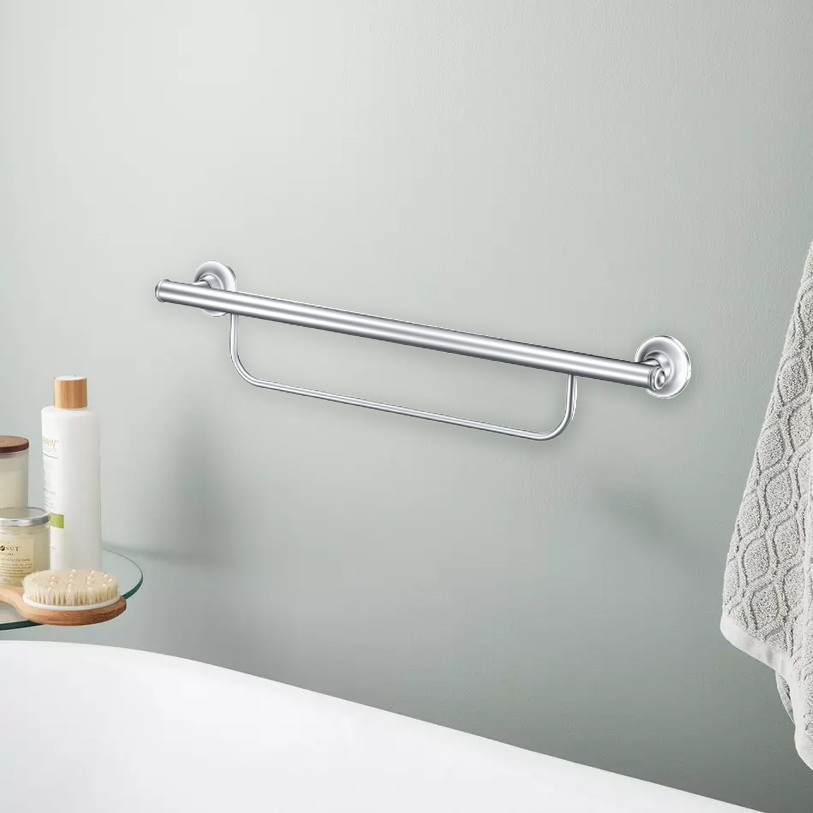 Tay vịn nhà vệ sinh cho người già có vắt khăn inox MOEN LR2350DCH