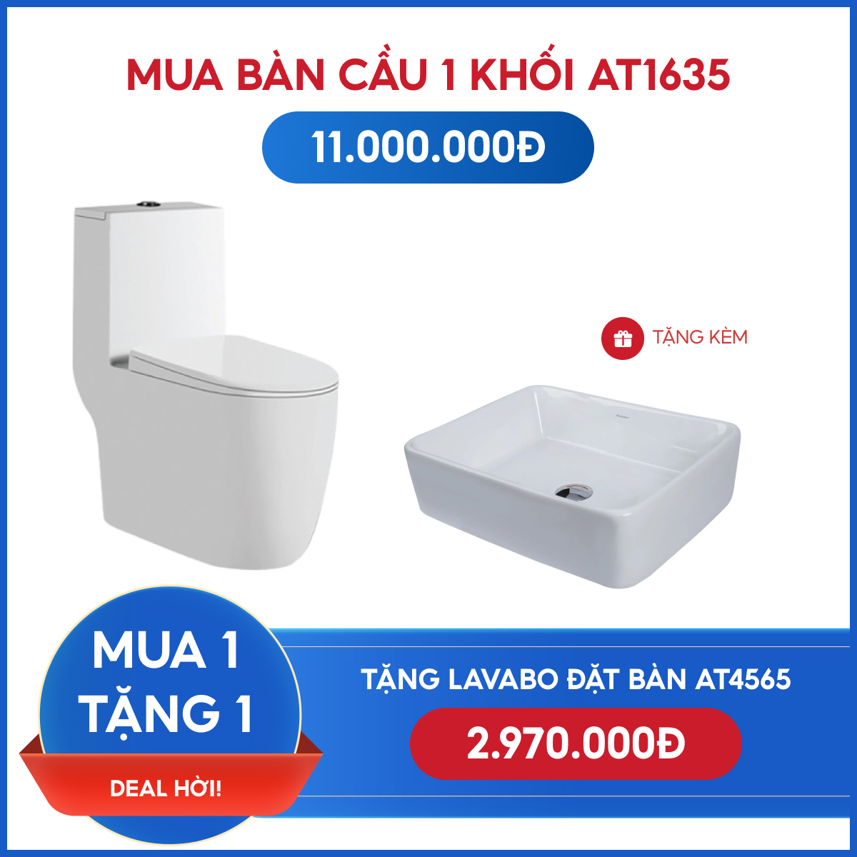 Combo Bồn Cầu 1 khối AT1635 + Lavabo đặt bàn AT4565