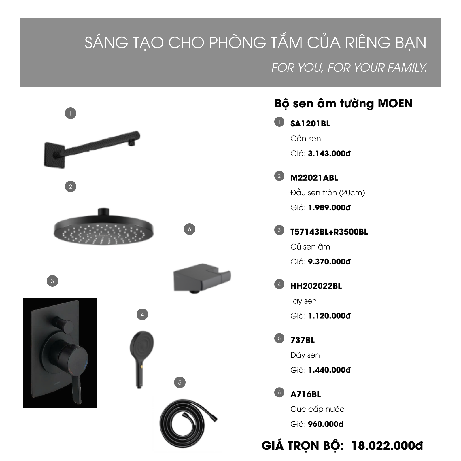 Bộ Sen Tắm Âm Tường MOEN T57143BL
