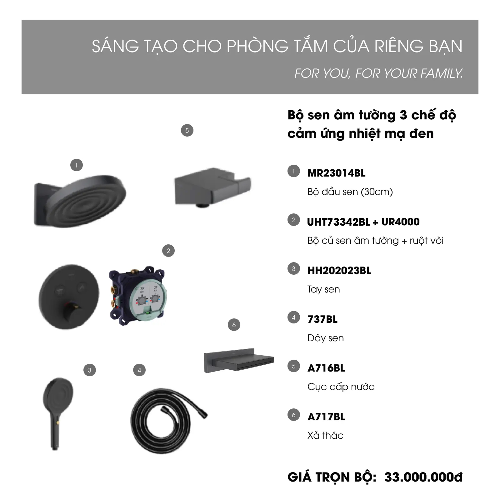 Sen tắm âm tường cảm ứng nhiệt MOEN UHT73342BL