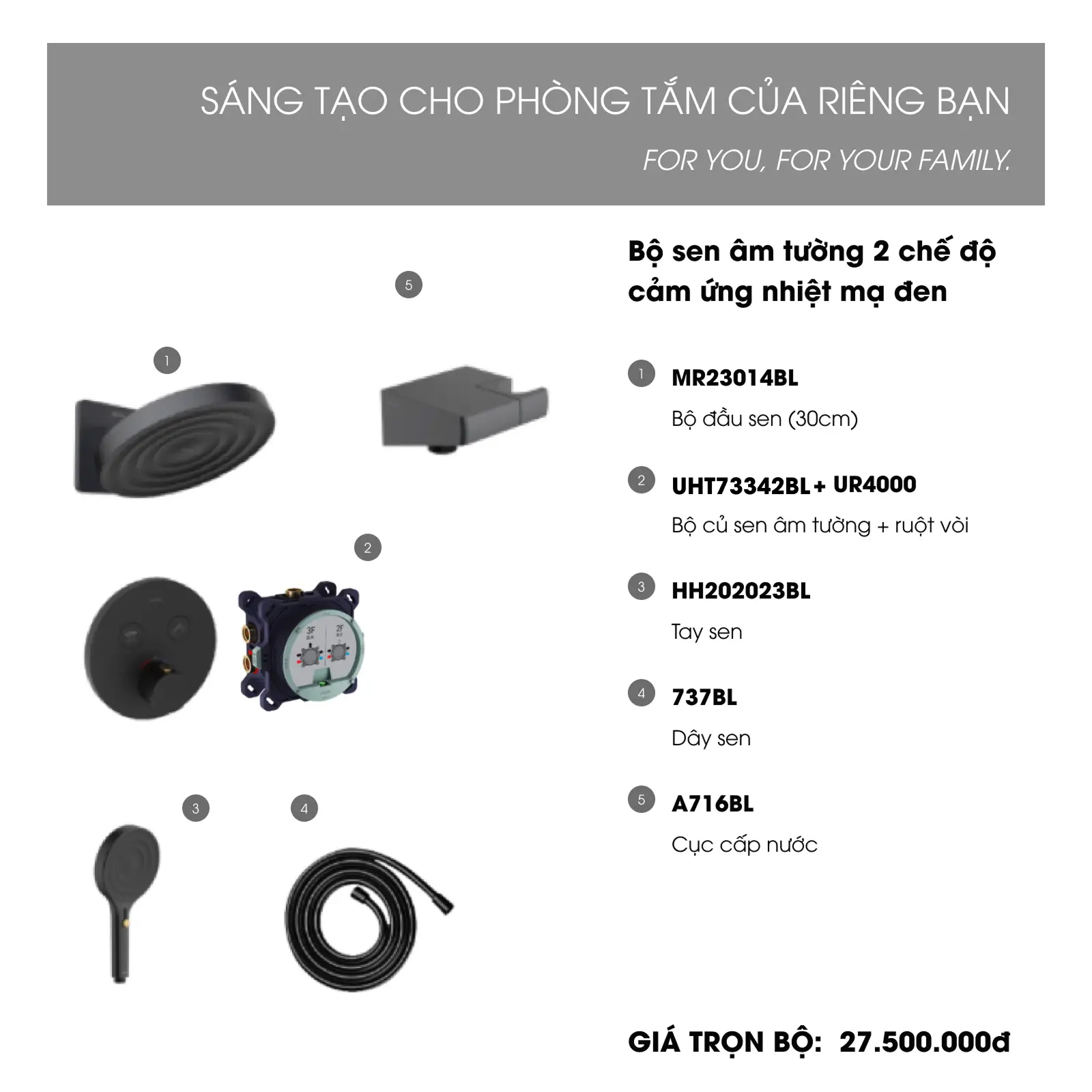 Sen tắm âm tường cảm ứng nhiệt 2 chế độ UHT73342BL