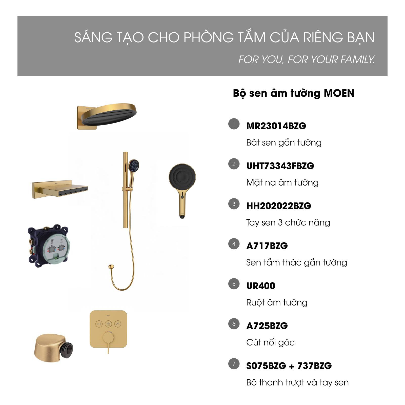 Sen tắm âm tường cảm ứng nhiệt MOEN UHT73343FBZG (GOLD)