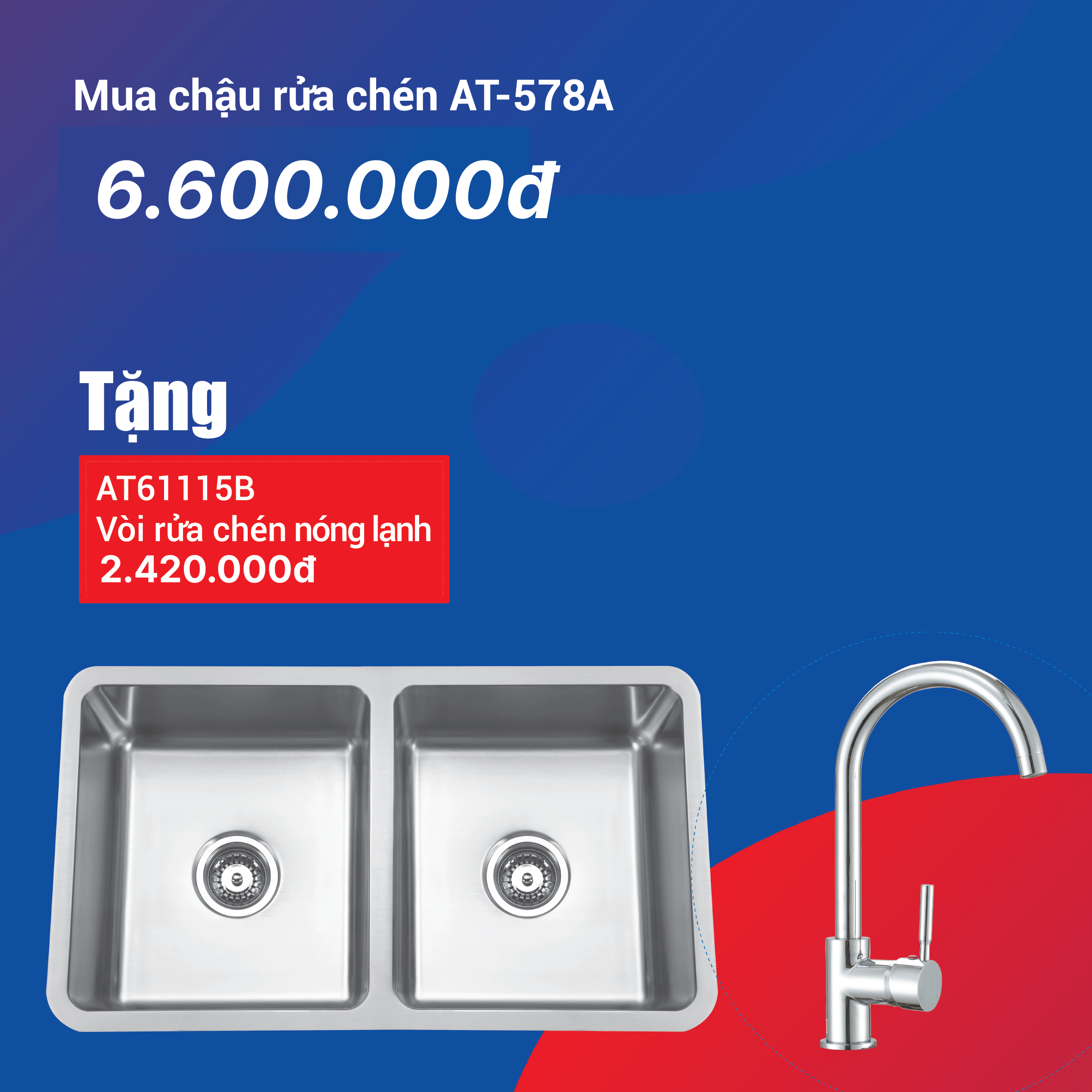 Combo Chậu Rửa Chén AT-578A + Vòi rửa chén nóng lạnh AT61115B