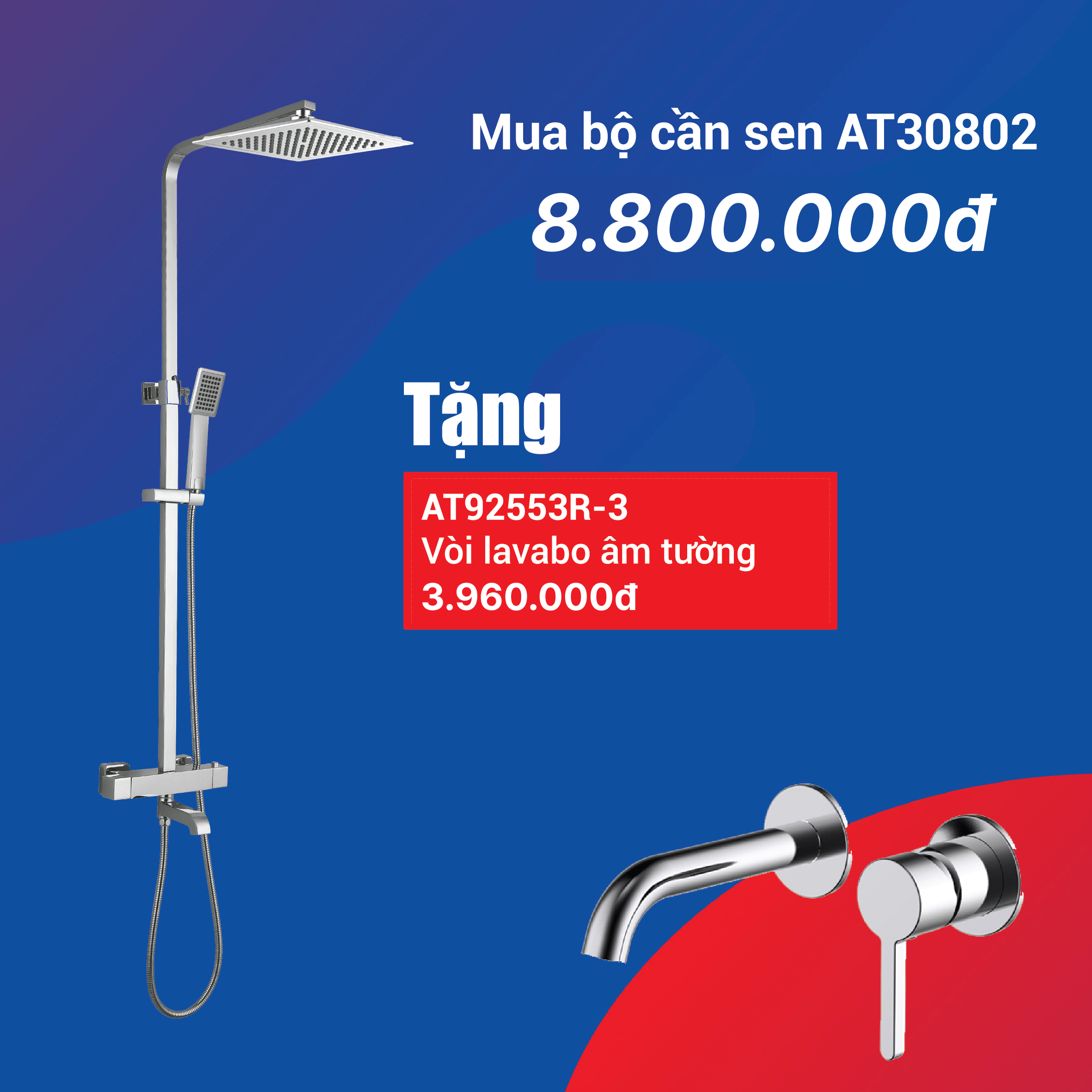 Combo Cần Sen AT30802 + Vòi Lavabo Lạnh AT92553R-3