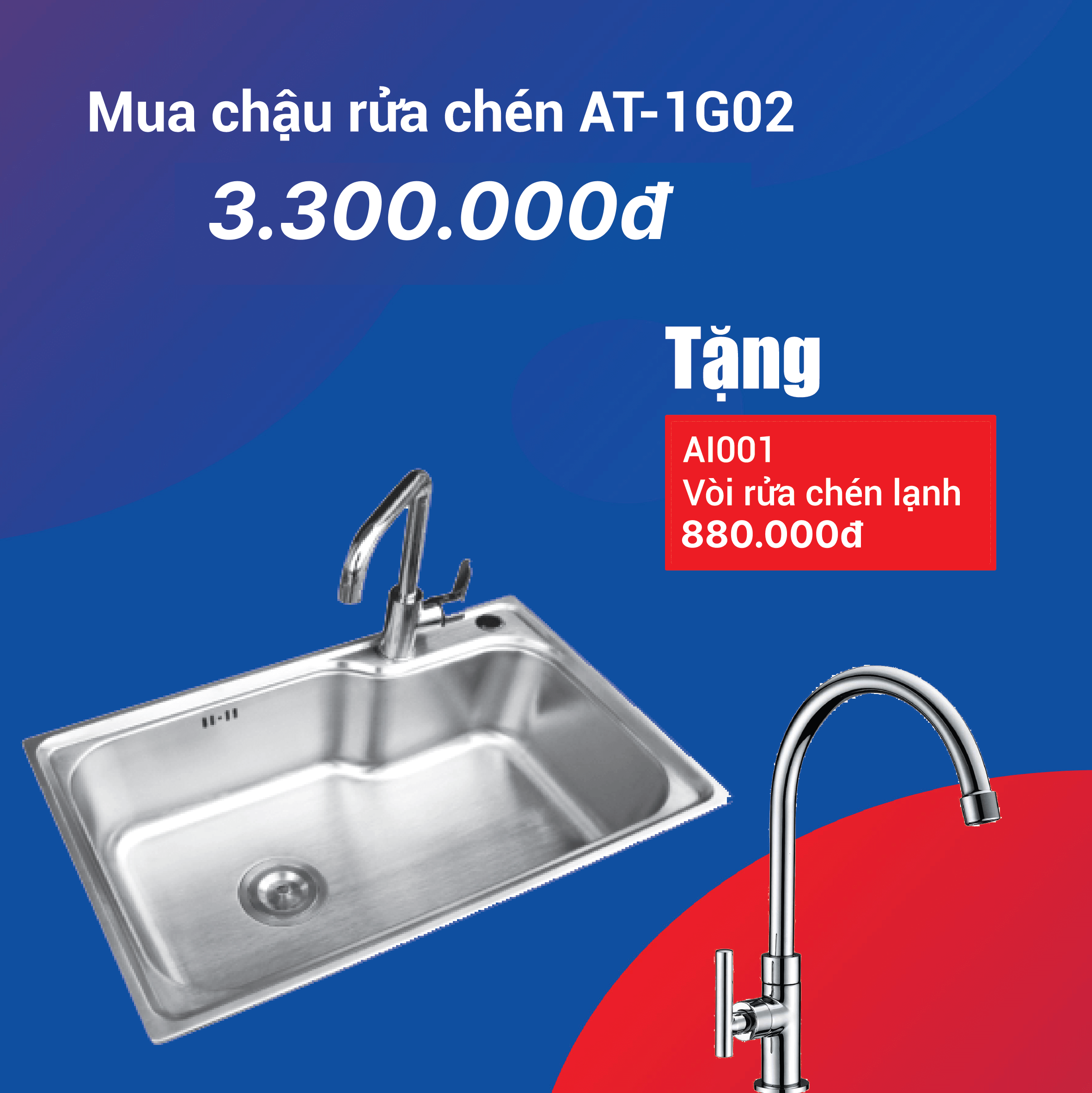 Combo Chậu Rửa Chén AT-1G02 + Vòi rửa chén lạnh AI001